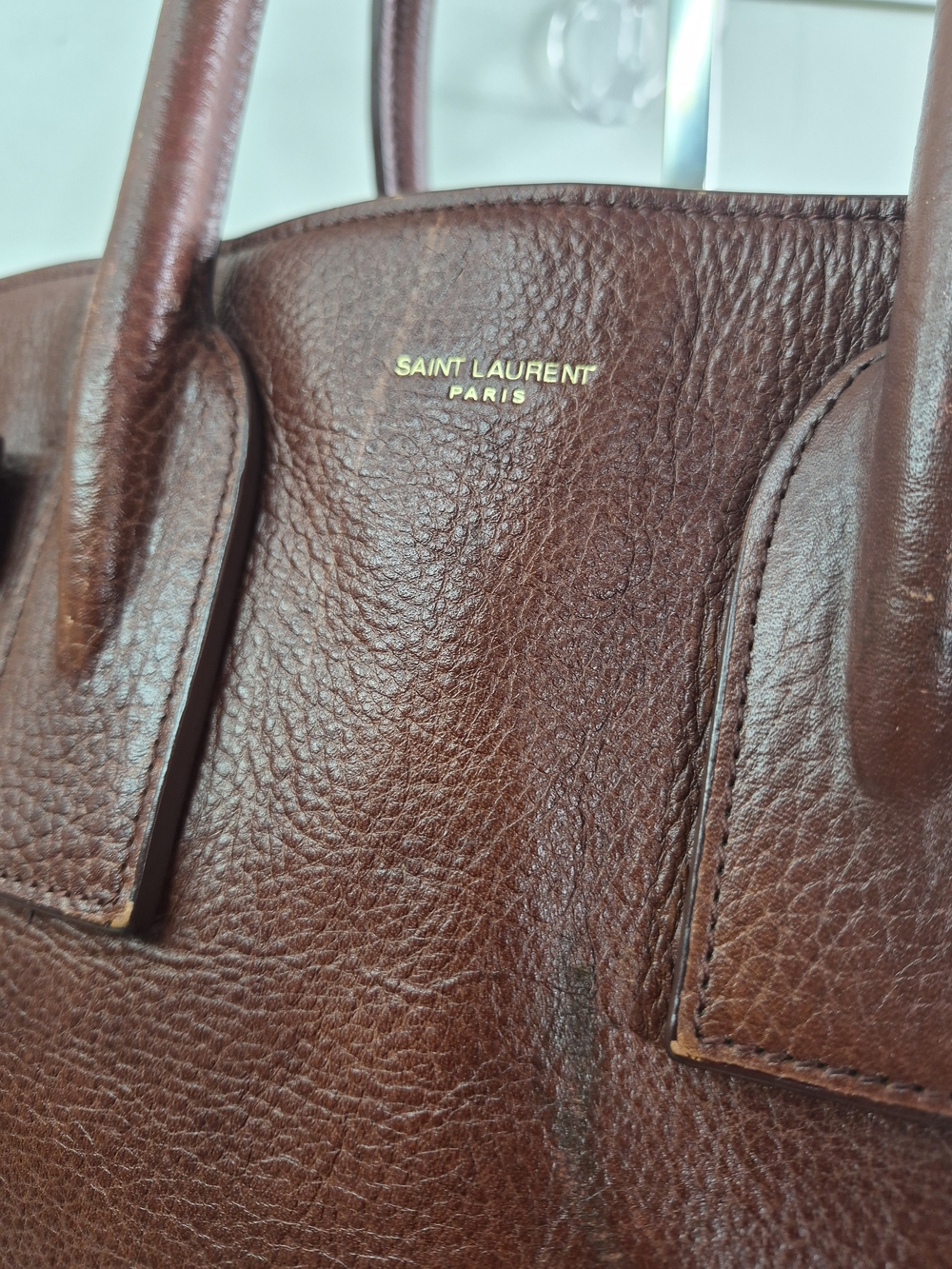 Yves Saint Laurent Dark Brown Leather Briefcase Tote with Gold Hardware - Picture 3 of 15